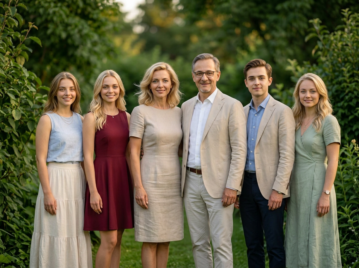 I.K.H. Prinzessin Ella von Fichtental, I.K.H. Kronprinzessin Lena von Fichtental, I.M. Königin Marianne I. von Fichtental, S.M. König Ulrich von Fichtental, I.K.H. Prinz Lukas von Fichtental, I.K.H. Prinzessin Marie von Fichtental